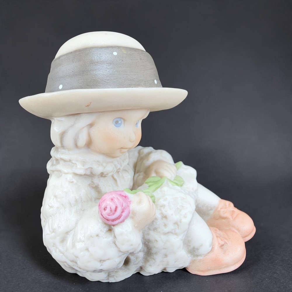 1995 Enesco Kim Anderson Girl with Pink Rose Porcelain Figurine 175366 VTG